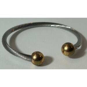 Diaz Santoyo Crown Hallmark Mexican Modernist Cable Cuff Bracelet, Steel/Brass